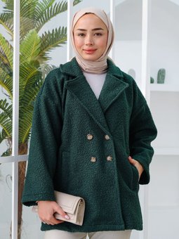 Düğme Detay Buklet Kumaş Ceket Zümrüt Yeşili Yeşil