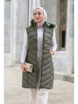 Kapüşonlu Kolsuz Şişme Haki Yelek Yeşil