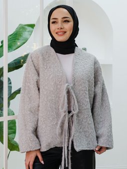 Önü Bağlamalı Detaylı Buket Ceket Gri