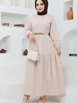 Bej Mabel Zincirli Elbise