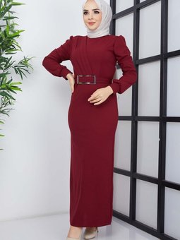 Bordo Hilal Krep Elbise