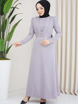 Gri Kelebek Krep Elbise