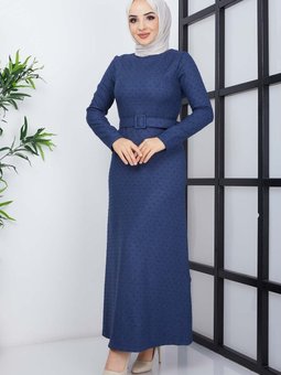 İndigo Buğlem Ponpon Kışlık Elbise