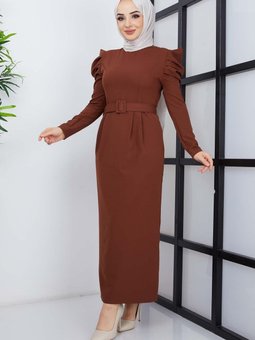 Kahverengi Derya Atlas Elbise