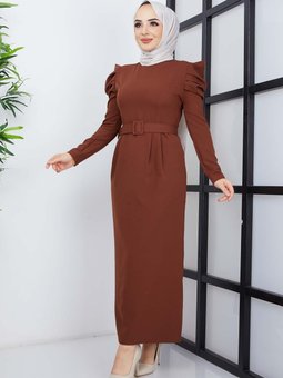 Kahverengi Derya Atlas Elbise