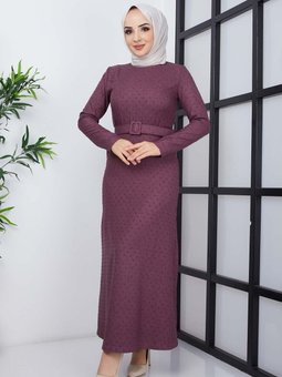 Mürdüm Buğlem Ponpon Kışlık Elbise