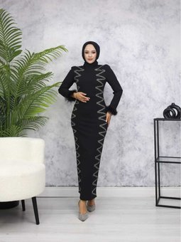 Siyah Ebru Abiye Elbise