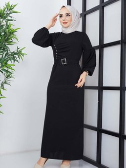 Siyah İnci Krep Elbise