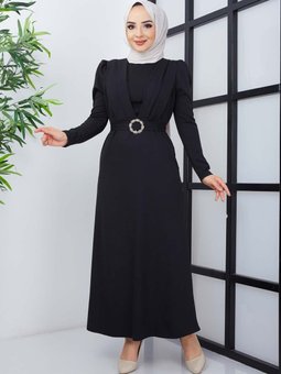 Siyah Kelebek Krep Elbise