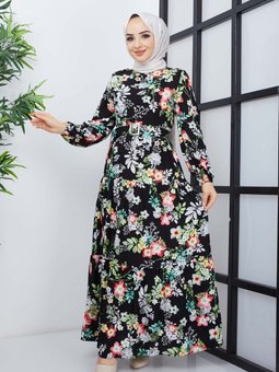 Siyah Mimoza Viskon Elbise