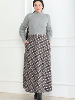 Kadın Kaşe Ekose Kışlık Etek