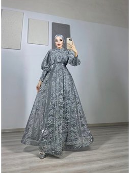 Gri Abiye Elbise Astarlı Şık Ve Modern Tasarım