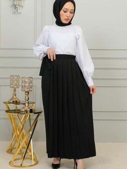 Piliseli Pantolon Etek Siyah