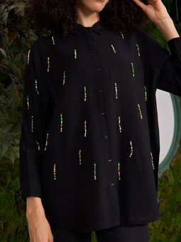 Gömlek Ön Boncuk Elişlemeli Ovursize Kalıp