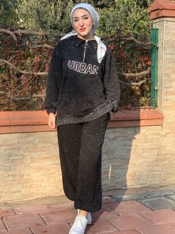 25k2216 Siyah Tuniği Fermuarlı Spor Takım