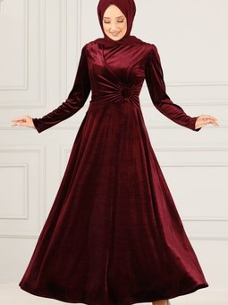 Kadife Abiye Elbise Asm2640 Bordo