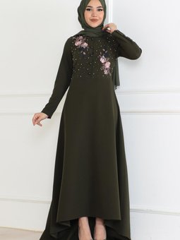 Haki Nakış Detaylı Elbise