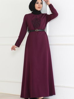 Mürdüm Kemer Detaylı Elbise