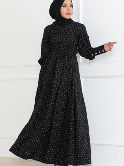 Siyah Kemerli Puantiyeli Elbise