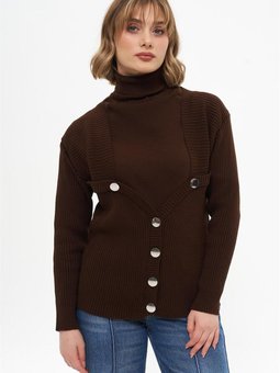 Kalp Yaka Acı Kahve Kısa Hırka