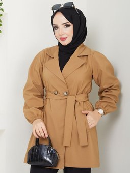 Kısa Trençkot Kruvaze Yaka Su Geçirmez