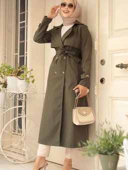 Düğmeli Koyu Haki Trençkot 6103khk