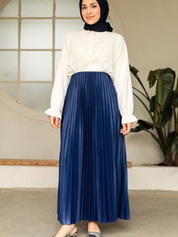 Pileli İndigo Mavisi Etek 9207ım