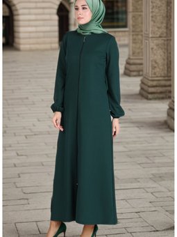 Boydan Fermuarlı Kolu Lastikli Ferace