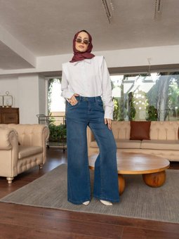 1067 Denim Bol Paça Pantolon Koyu Mavi