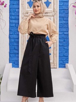 1119 Lastikli Pantolon Etek Siyah