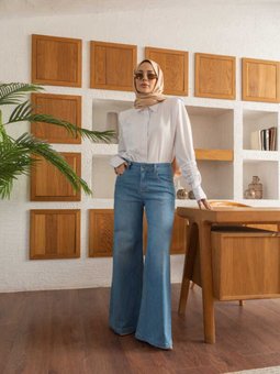 1152 Denim Bol Paça Pantolon Mavi