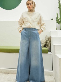 1153 Bol Paça Pantolon Etek Mavi