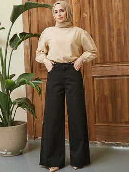 1160 Bol Paça Püsküllü Pantolon Siyah