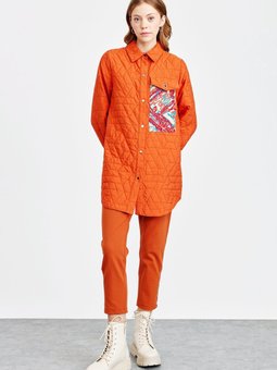 İnce Kapitone Jakar Garnili Ceket Turuncu