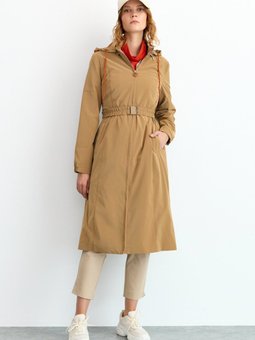 Klips Kemerli Spor Trençkot Kap Camel