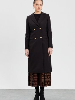 Kruvaze Uzun Ceket Siyah