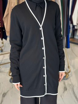 Merserize Triko Biye Detay Hırka 701 Siyah