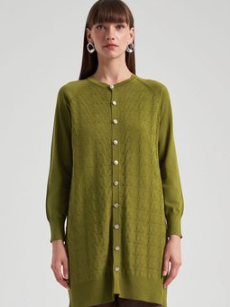 Merserize Triko Kazayağı Hırka 1111 Fıstık Yeşil