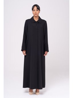 Gömlek Yaka İşleme Detaylı Astarlı Büyük Beden Siyah Pardesü