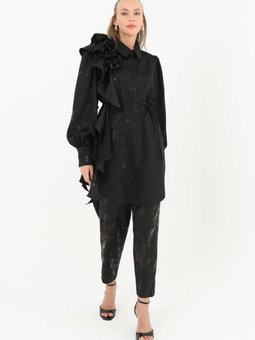 Çiçek Detaylı Fırfırlı Pantolon Tunik Takım