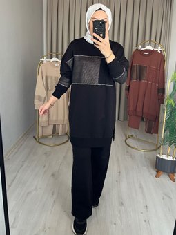 Sim Detaylı Bol Paça Pamuklu İkili Takım Trend Moda Store