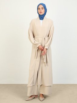 Aerobin Bağlama Detaylı Abaya Ferace Bej