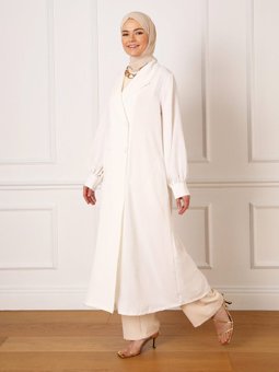 Aerobin Çift Kapama Pardesü Beyaz