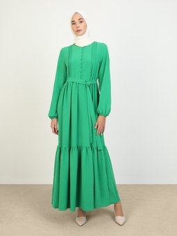 Brit Detaylı Aerobin Elbise Zümrüt Yeşili