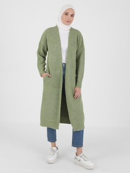 Gizli Cepli Triko Hırka Çağla Yeşili