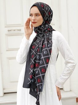 Desenli Twill Renkli Logo Şal