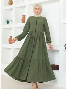 Bürümcük Kumaş Büzgülü Fermuarlı Ferace 1018 05 Haki