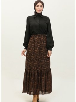 Büzgülü Vual Etek 0343 02 Koyu Kahverengi