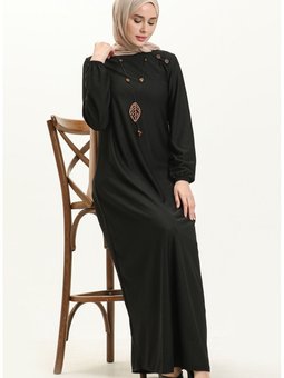 Düğme Detaylı Kolyeli Elbise 4141 11 Siyah