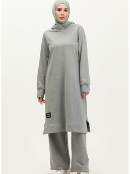İki İplik Yırtmaçlı Spor Tunik Pantolon İkili Takım 0293 01 Gri